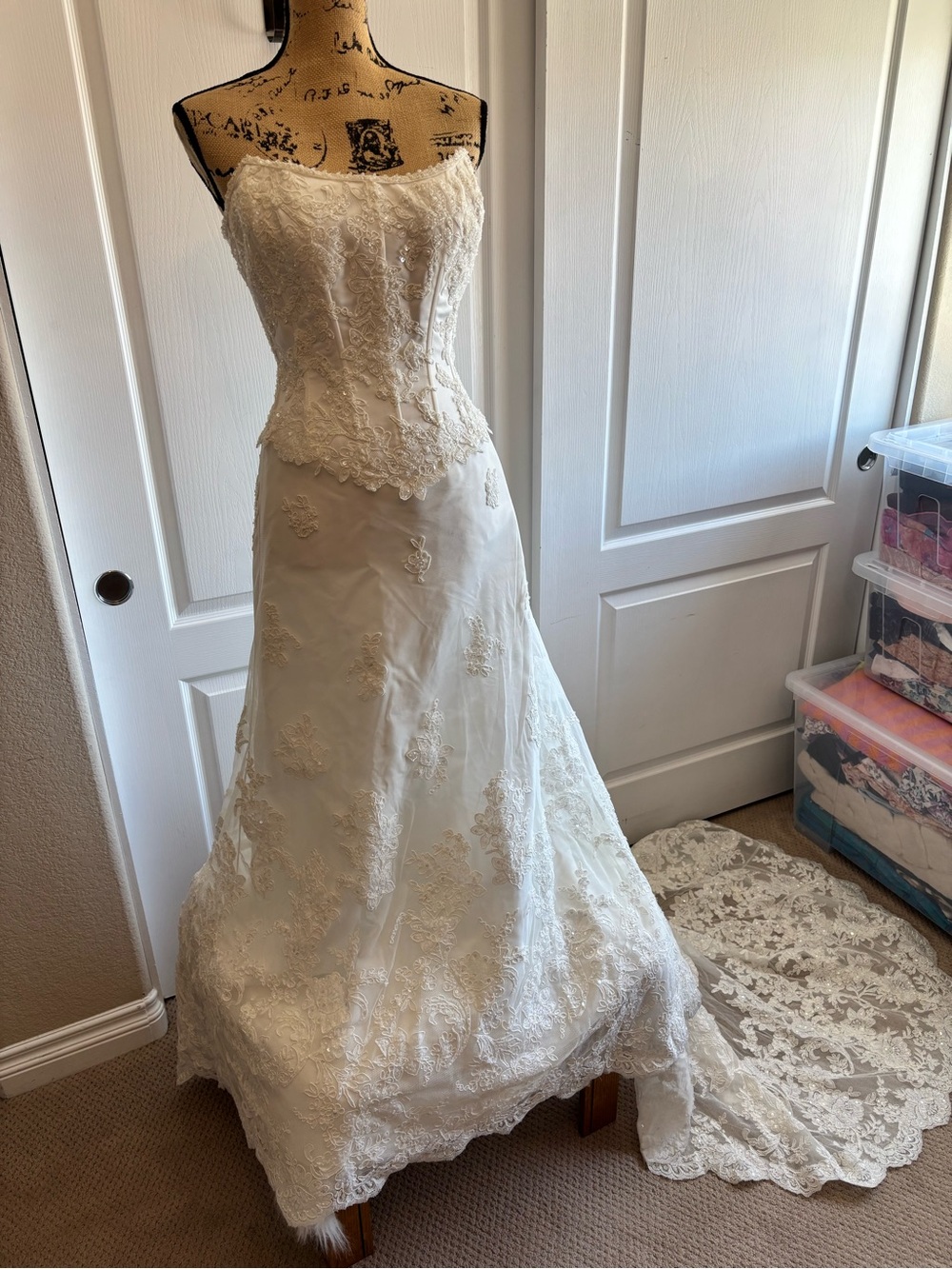 Strapless Lace A-Line Wedding Gown in Ivory - Picture 2 of 16